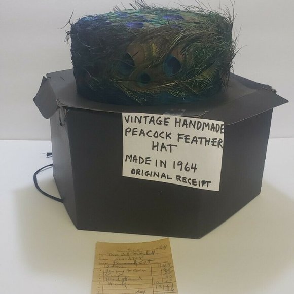 Vintage 1964 handmade Peacock Feathers Womans Hat by Lennie belle - Picture 1 of 4